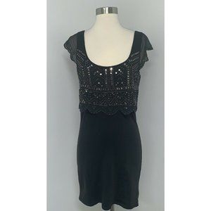 American Eagle Womens Black Sequin Short Sleeve Dress S Bodycon Cotton Stretch
